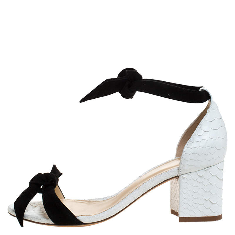 Original Alexandre Birman Black/White Python And Suede Clarita Block Heel Sandals Size 36