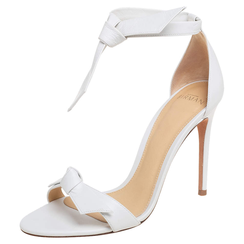 Original Alexandre Birman White Canvas And Leather Ankle Strap Sandals Size 37.5