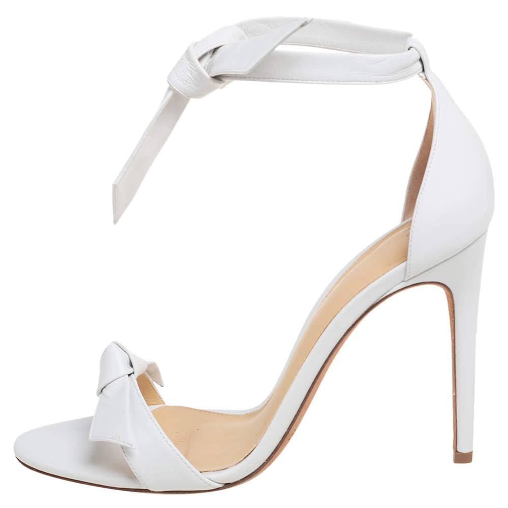 Original Alexandre Birman White Canvas And Leather Ankle Strap Sandals Size 37.5