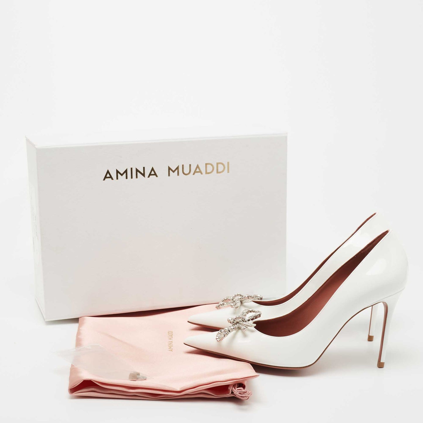 Original Amina Muaddi White Patent Leather Rosie Pumps Size 36 (Never Used)