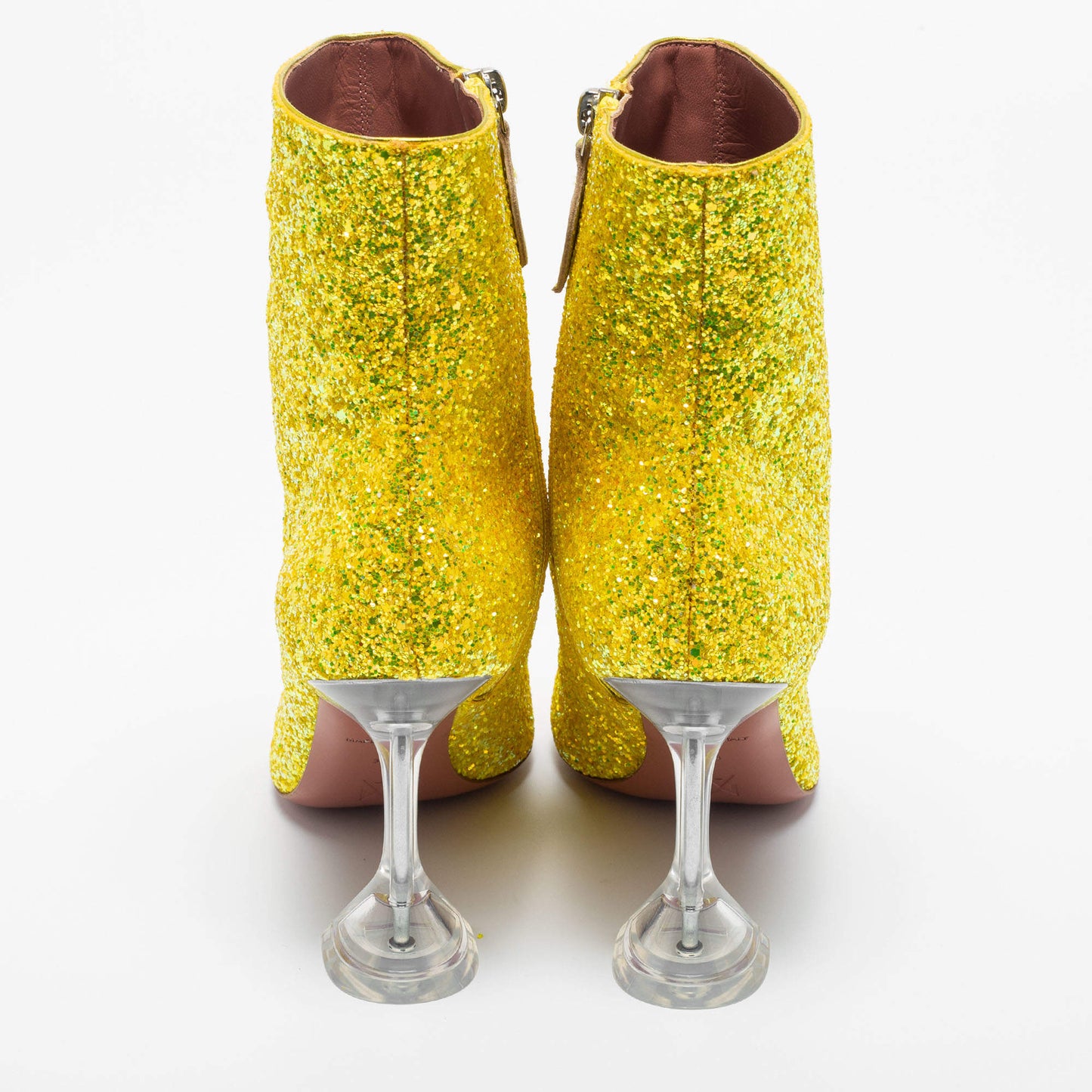 Original Amina Muaddi Yellow Coarse Glitter Giorgia Ankle Boots Size 38 (Never Used)