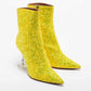 Original Amina Muaddi Yellow Coarse Glitter Giorgia Ankle Boots Size 38 (Never Used)