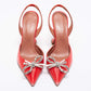 Original Amina Muaddi Two-Tone Iridescent Fabric Rosie Slingback Pumps Size 37.5