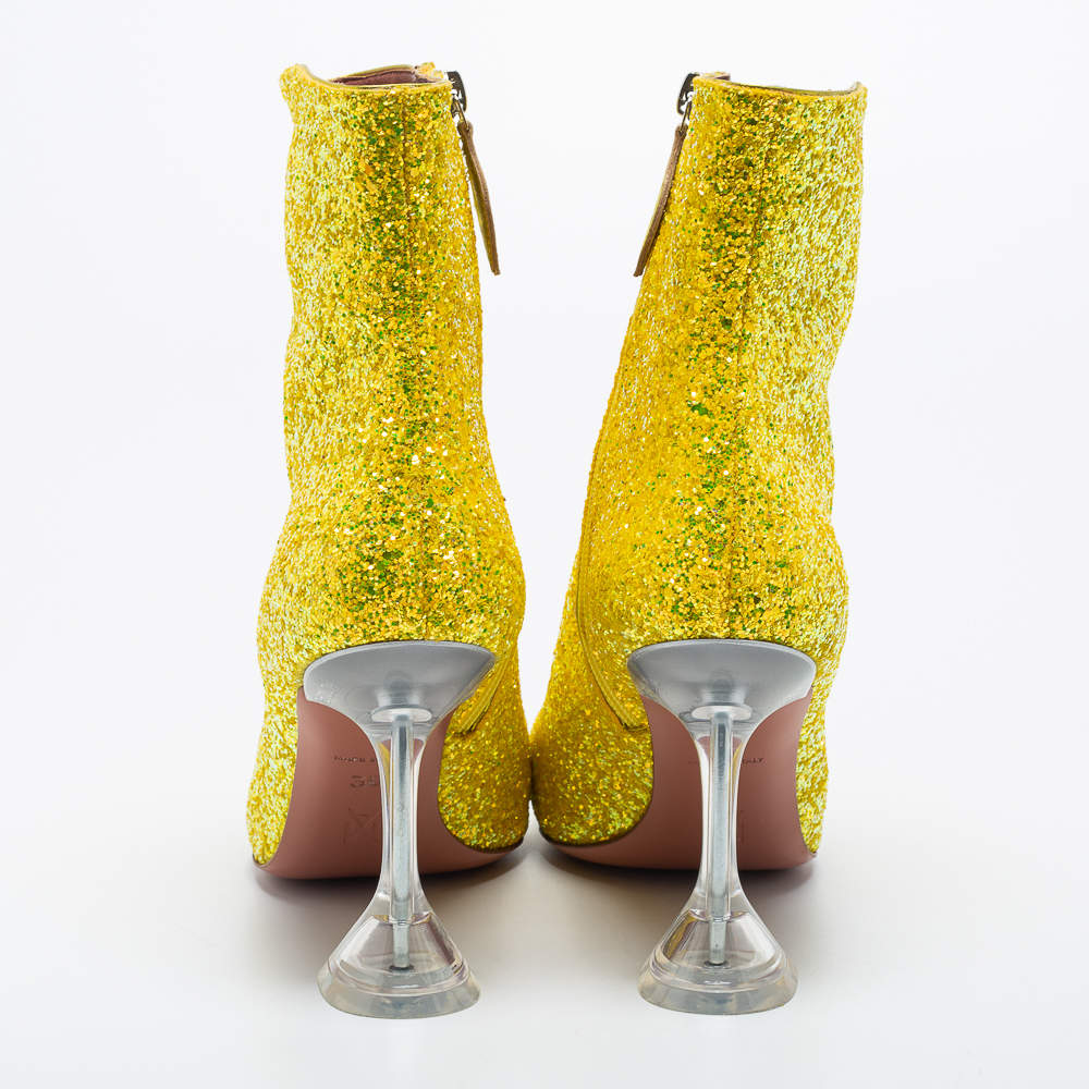 Original Amina Muaddi Yellow Glitter Giorgia Ankle Boots Size 39