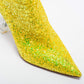 Original Amina Muaddi Yellow Glitter Giorgia Ankle Boots Size 39