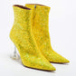 Original Amina Muaddi Yellow Glitter Giorgia Ankle Boots Size 39