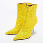 Original Amina Muaddi Yellow Glitter Giorgia Ankle Boots Size 39