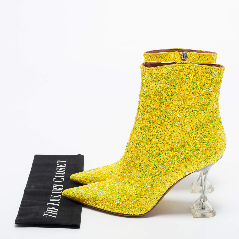 Original Amina Muaddi Yellow Glitter Giorgia Ankle Boots Size 39