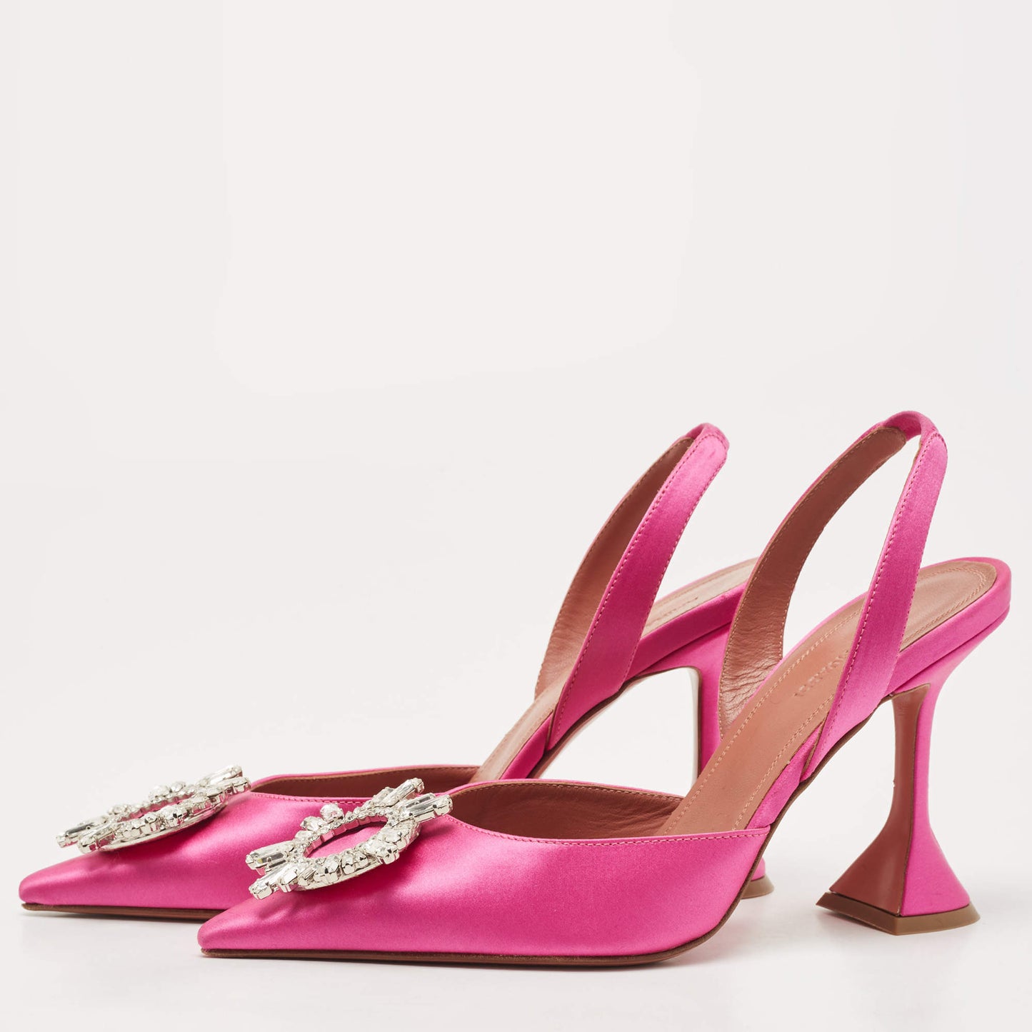 Original Amina Muaddi Magenta Satin Begum Slingback Pumps Size 38.5