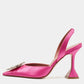 Original Amina Muaddi Magenta Satin Begum Slingback Pumps Size 38.5