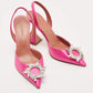 Original Amina Muaddi Magenta Satin Begum Slingback Pumps Size 38.5