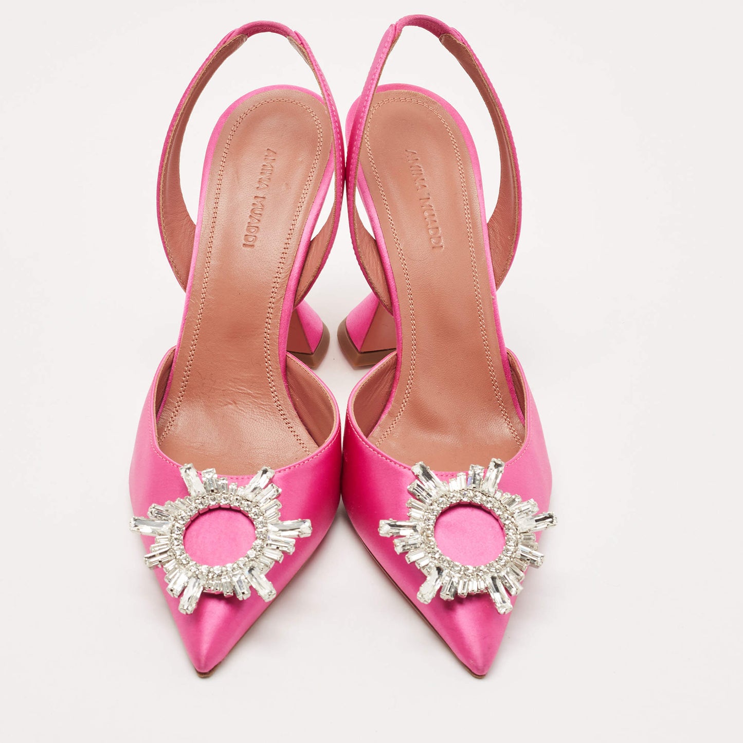 Original Amina Muaddi Magenta Satin Begum Slingback Pumps Size 38.5