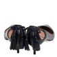 Original Aquazzura Black Leather Forever Marilyn Fringe Bow Kitten Heel Pumps Size 37.5