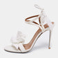 Original Aquazzura White Floral Applique Fabric Ankle Wrap Sandals Size 38.5