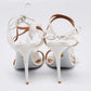 Original Aquazzura White Floral Applique Fabric Ankle Wrap Sandals Size 38.5