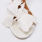 Original Aquazzura White Floral Applique Fabric Ankle Wrap Sandals Size 38.5