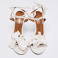 Original Aquazzura White Floral Applique Fabric Ankle Wrap Sandals Size 38.5