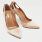 Original Aquazzura Beige Satin Forever Marilyn Cut Out Tassel Detail Pumps Size 38.5