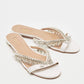 Original Aquazzura White Satin Embellished Gem Palace Flat Slides Size 39.5