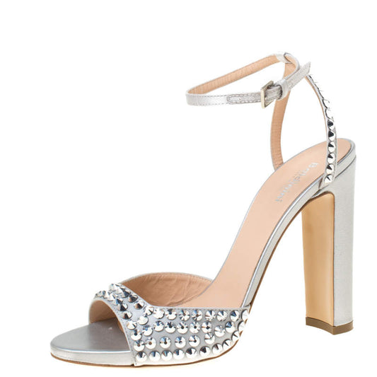 Original Baldinini Grey Studded Satin Open Toe Slingback Sandal Size 37.5