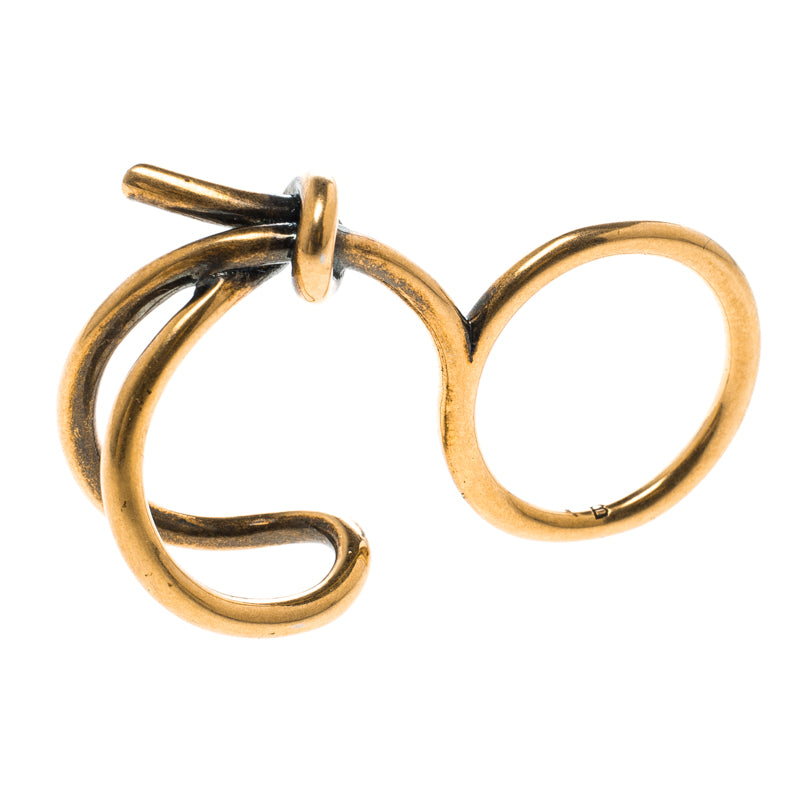 Original Balenciaga Asymmetric Bow Gold Tone Double Ring (Never Used)