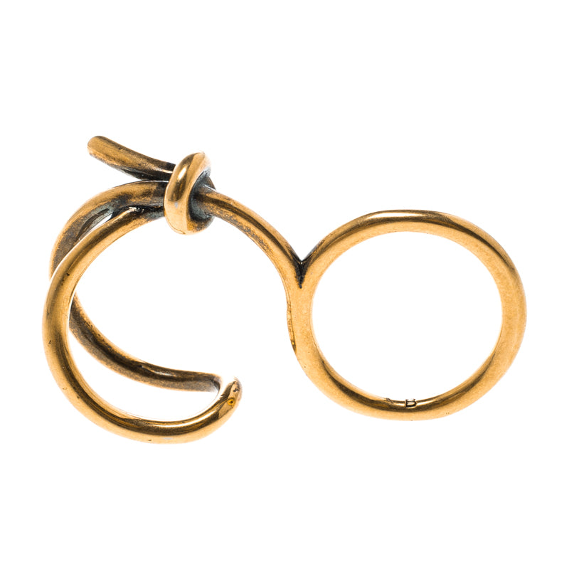 Original Balenciaga Asymmetric Bow Gold Tone Double Ring (Never Used)