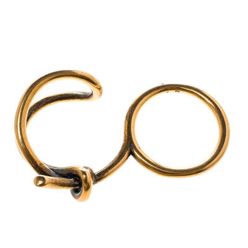 Original Balenciaga Asymmetric Bow Gold Tone Double Ring (Never Used)