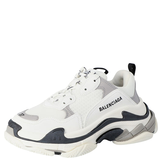 Original Balenciaga White/Black Leather and Mesh Triple S Platform Sneakers Size  38 (Never Used)