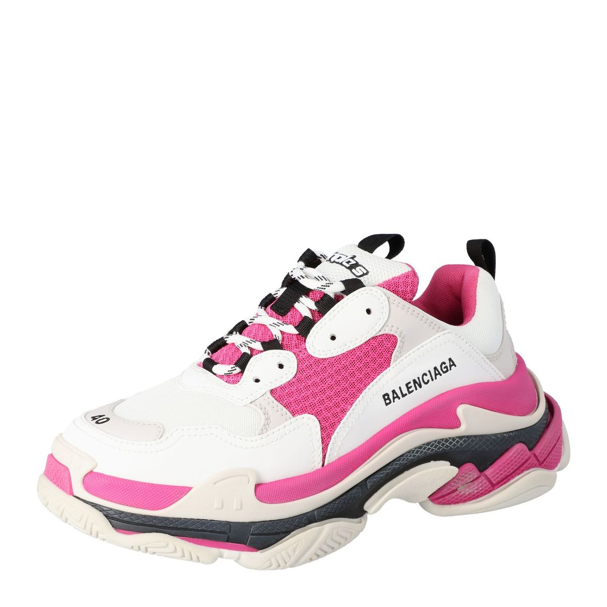 Original Balenciaga White/Pink Leather and Mesh Triple S Platform Sneakers Size 38 (Never Used)