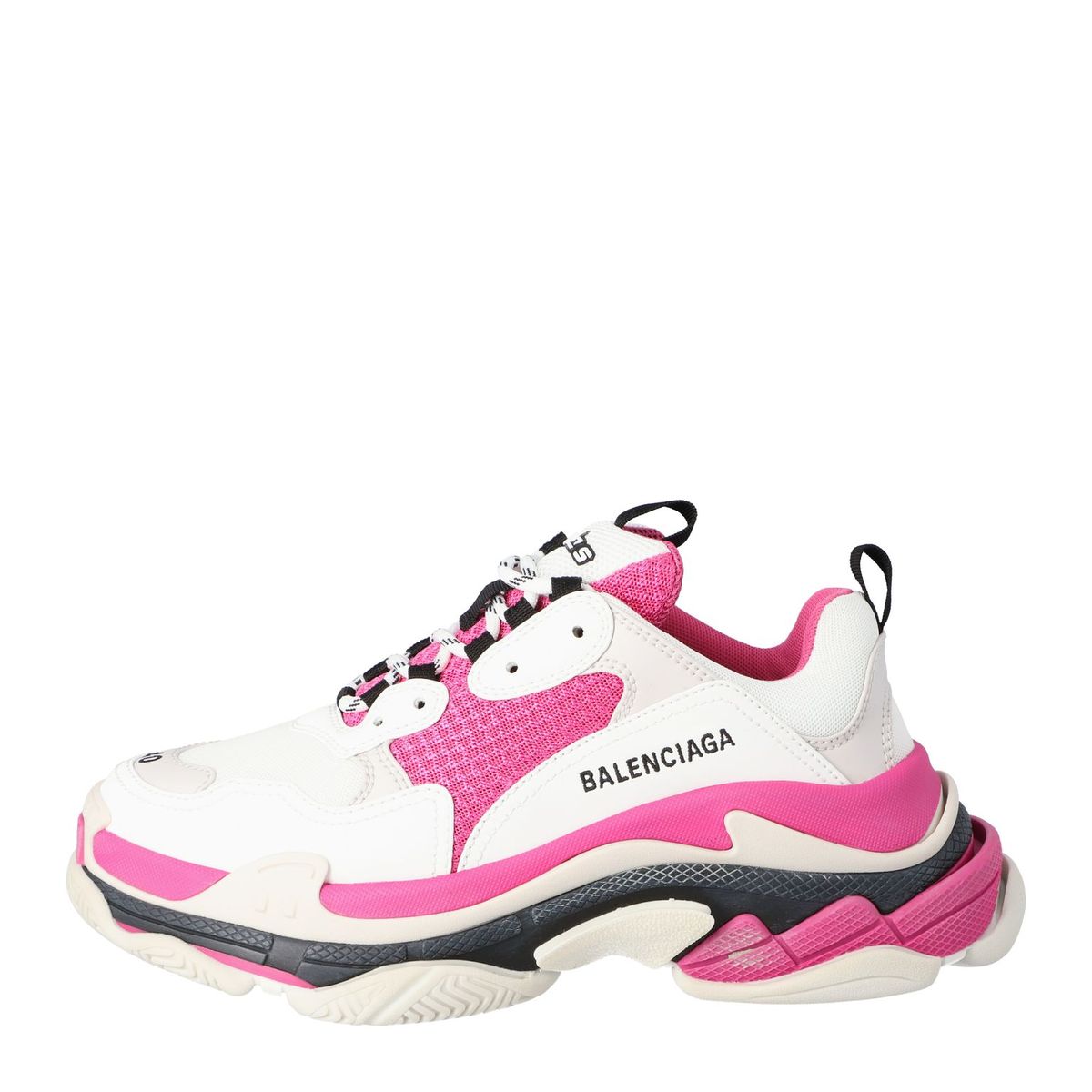 Original Balenciaga White/Pink Leather and Mesh Triple S Platform Sneakers Size 38 (Never Used)