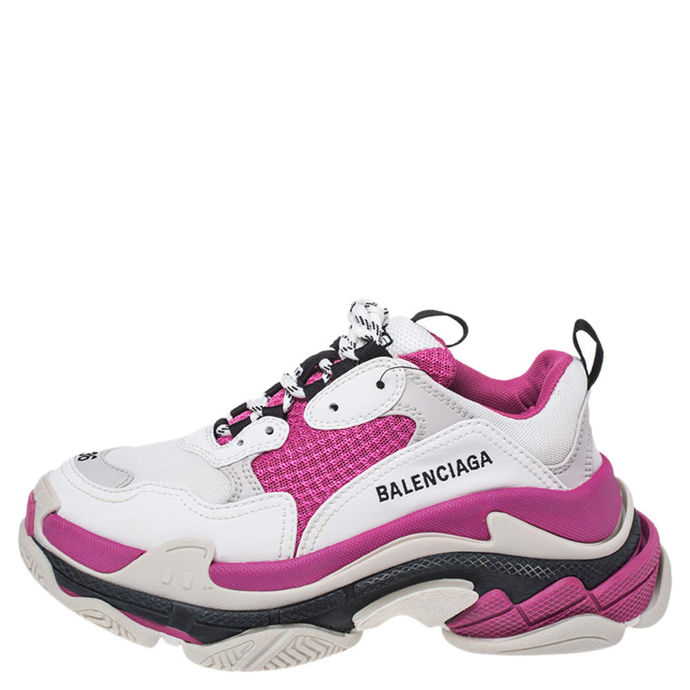 Original Balenciaga White/Pink Leather Triple S Low Top Sneaker Size 36 (Never Used)