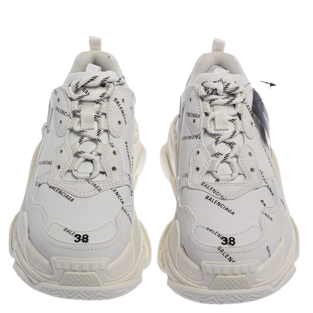 Original Balenciaga White Triple S All Over Logo Sneakers Size 38 (Never Used)