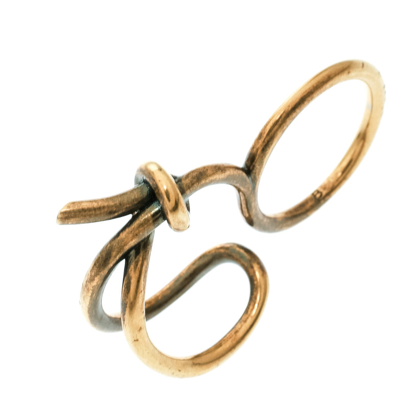 Original Balenciaga Asymmetric Bow Gold Tone Double Ring