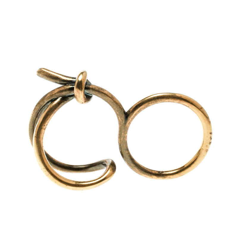 Original Balenciaga Asymmetric Bow Gold Tone Double Ring