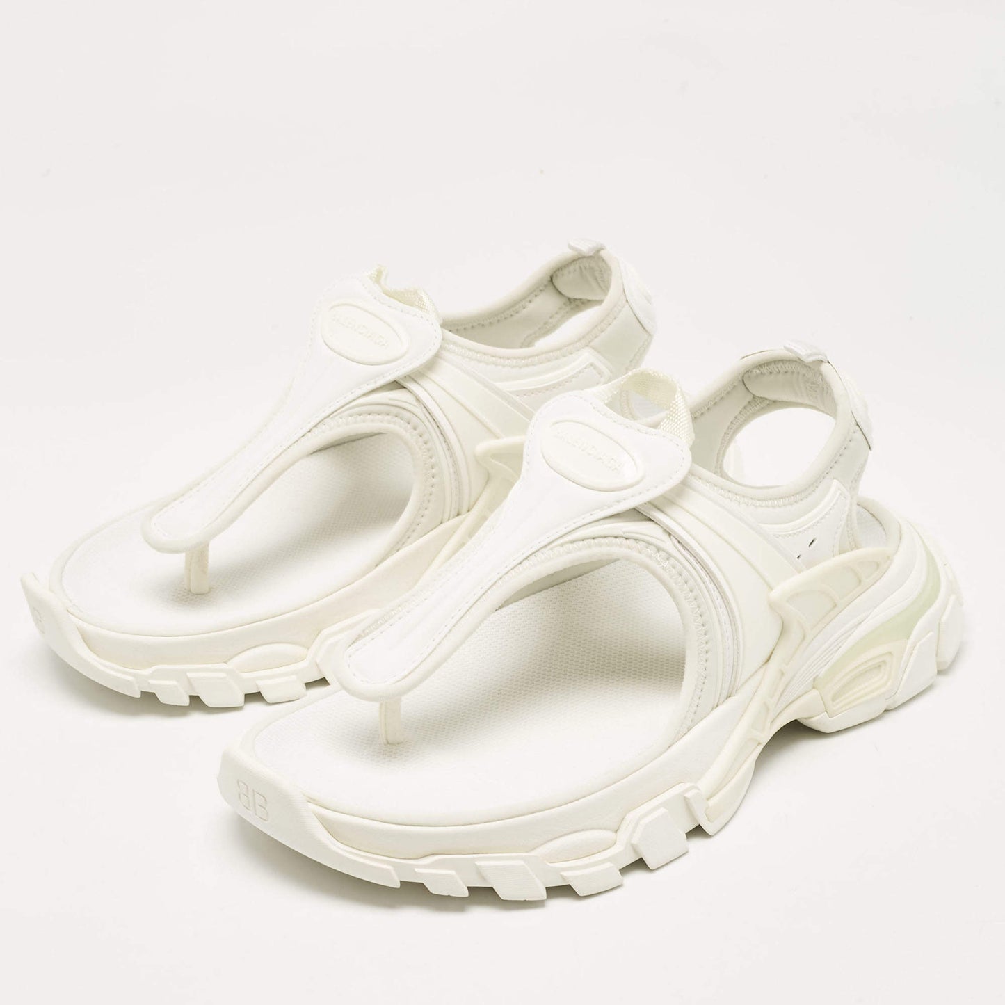 Original Balenciaga White Fabric and Rubber Track Thong Sandals Size 36