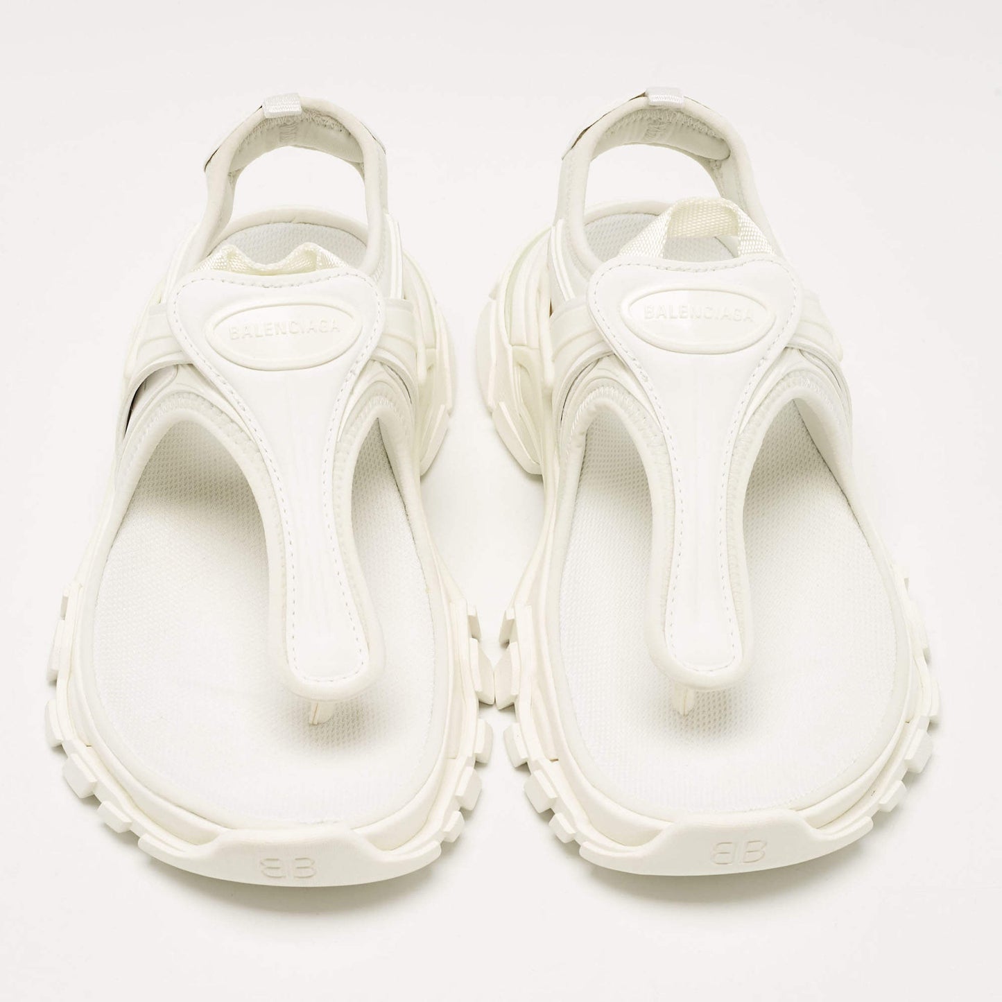 Original Balenciaga White Fabric and Rubber Track Thong Sandals Size 36