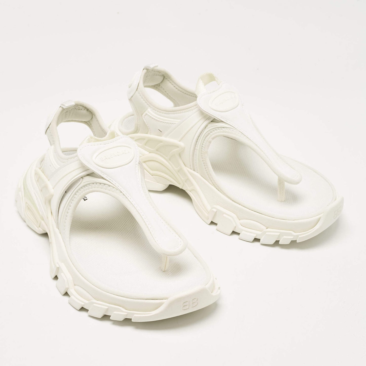 Original Balenciaga White Fabric and Rubber Track Thong Sandals Size 36