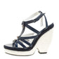 Original Balenciaga Blue/White Leather Espadrille Wedge Sandals Size 38