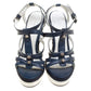 Original Balenciaga Blue/White Leather Espadrille Wedge Sandals Size 38