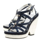 Original Balenciaga Blue/White Leather Espadrille Wedge Sandals Size 38