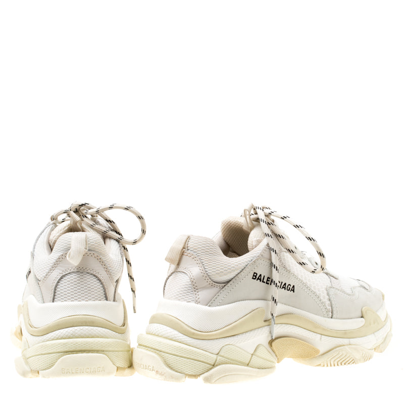 Original Balenciaga White Mesh And Leather Triple S Platform Sneakers Size 38