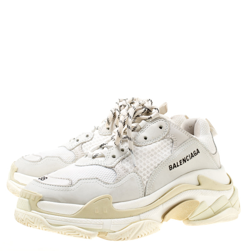 Original Balenciaga White Mesh And Leather Triple S Platform Sneakers Size 38