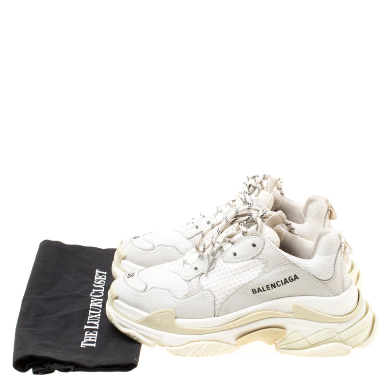 Original Balenciaga White Mesh And Leather Triple S Platform Sneakers Size 38