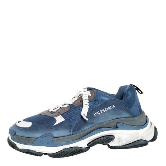 Original Balenciaga Blue/White Mesh, Nubuck And Leather Triple S Sneakers Size 45