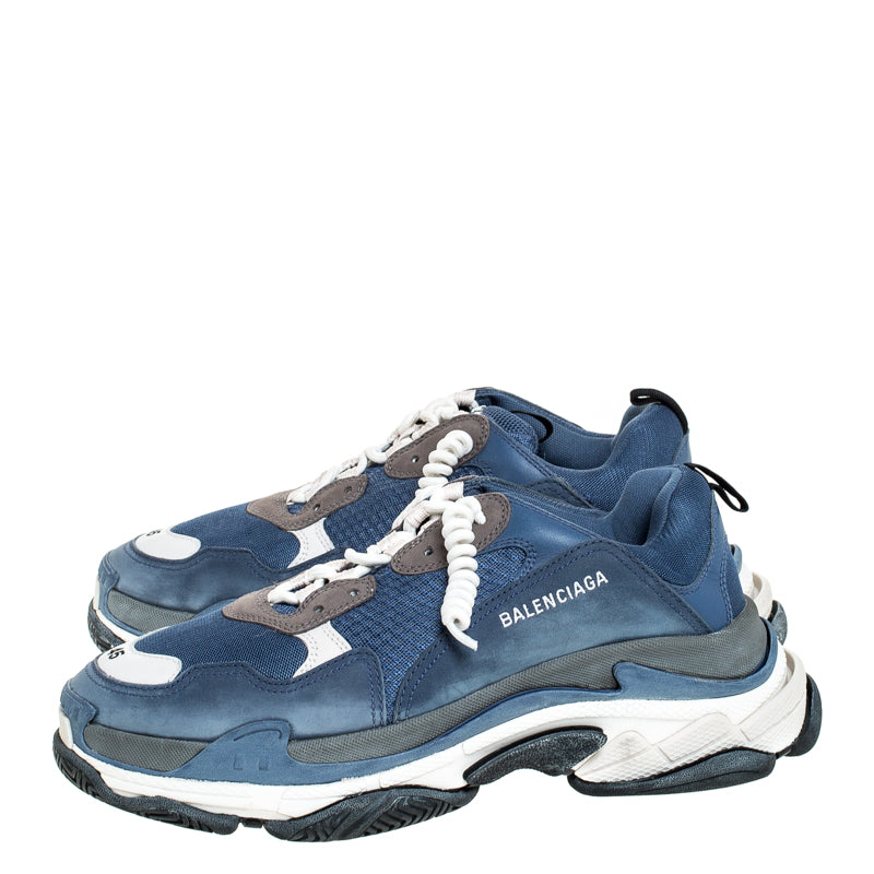 Original Balenciaga Blue/White Mesh, Nubuck And Leather Triple S Sneakers Size 45