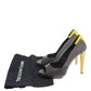 Original Balenciaga Grey/Yellow Canvas and Leather Peep Toe Pumps Size 38