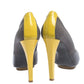 Original Balenciaga Grey/Yellow Canvas and Leather Peep Toe Pumps Size 38