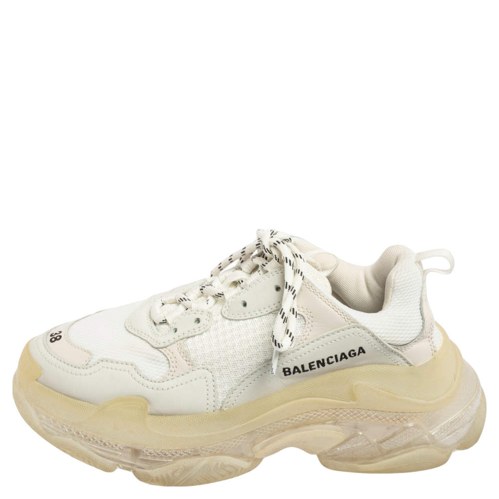 Original Balenciaga White/Grey Leather, Mesh Triple S Clear  Sneakers Size 38