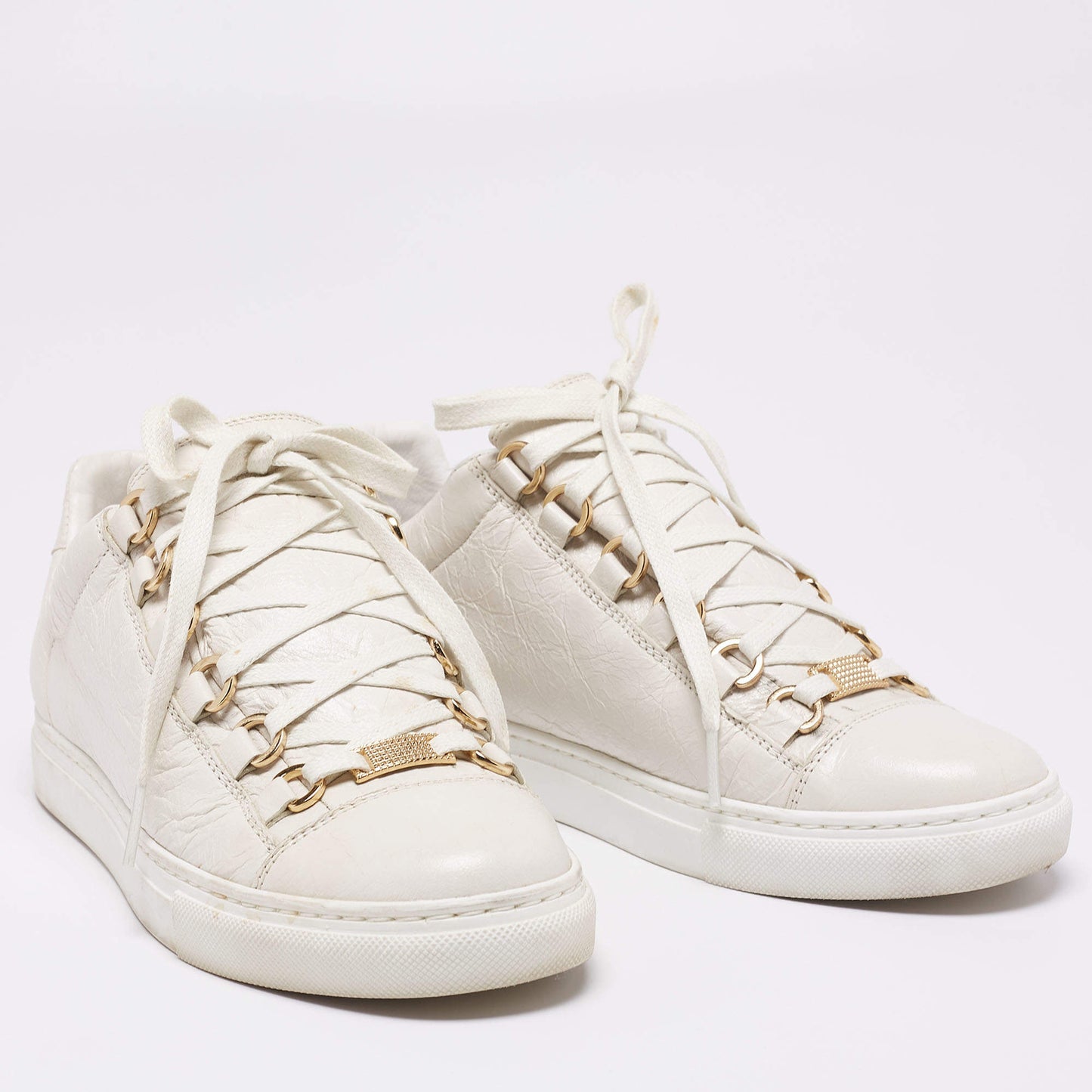 Original Balenciaga White Leather Arena Lace Up  Sneakers Size 36