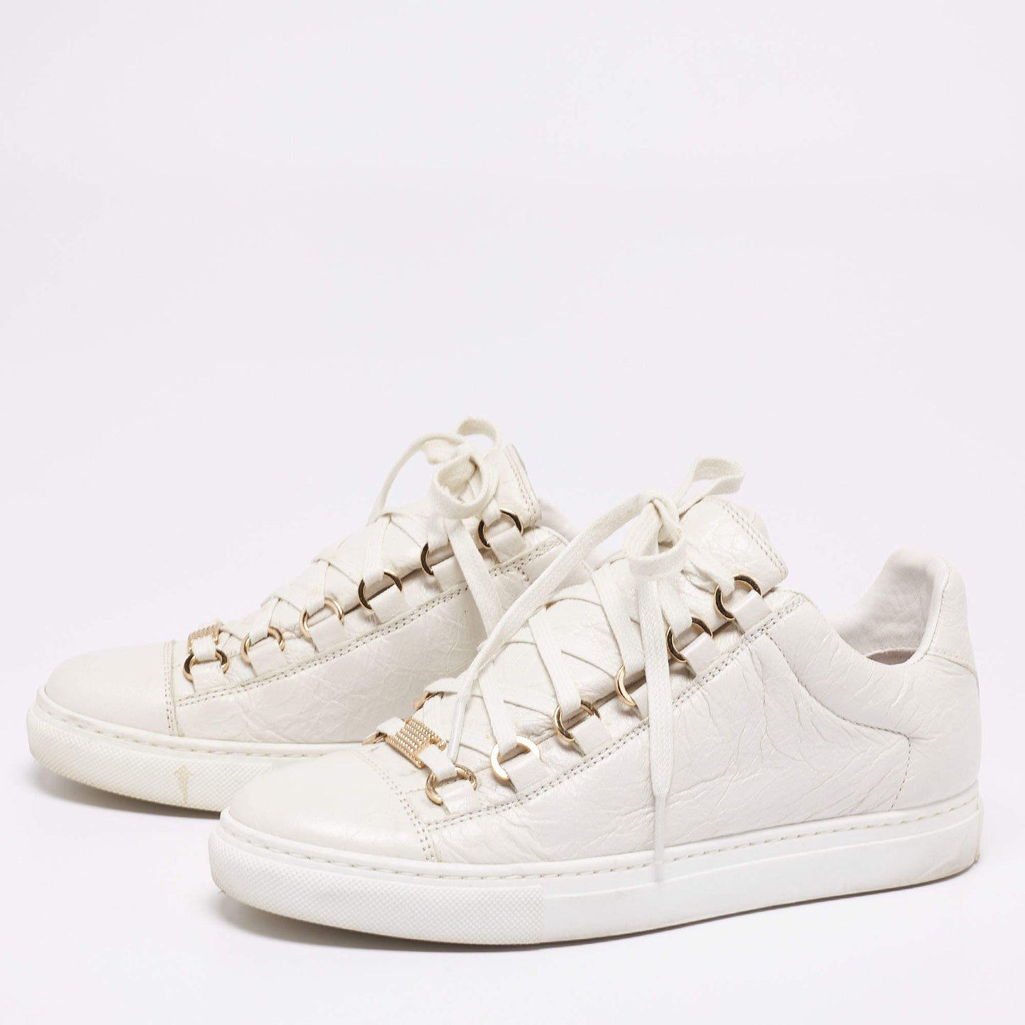 Original Balenciaga White Leather Arena Lace Up  Sneakers Size 36